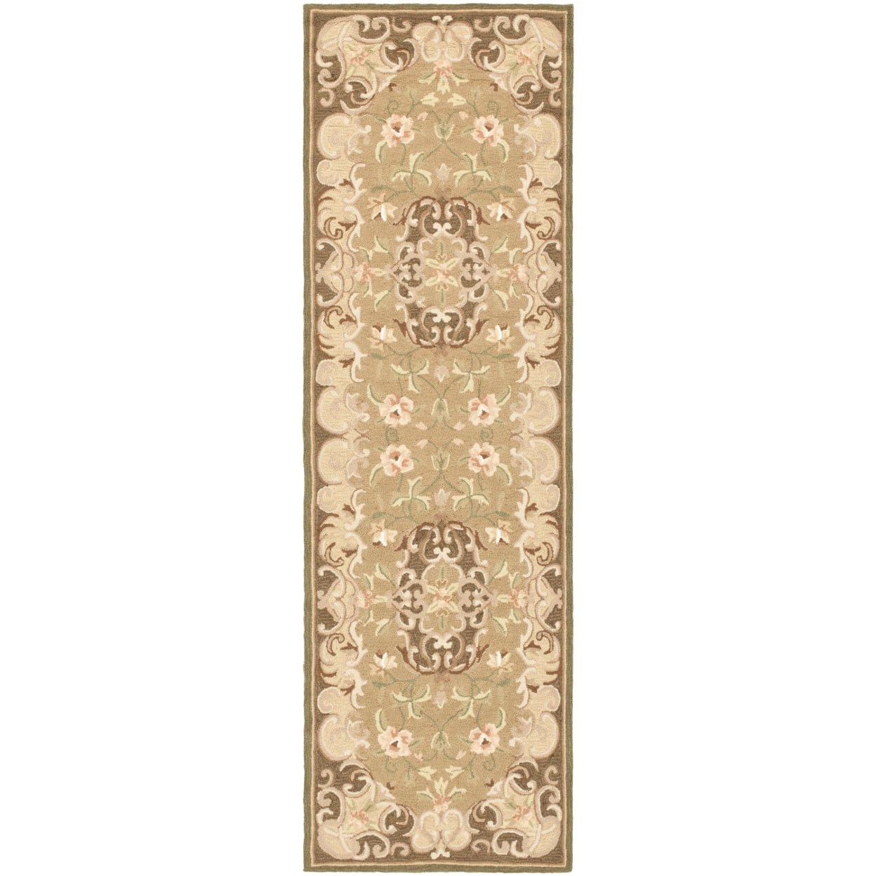 Beige and Brown Floral Wool Reversible Rug, 2' 6" x 10'