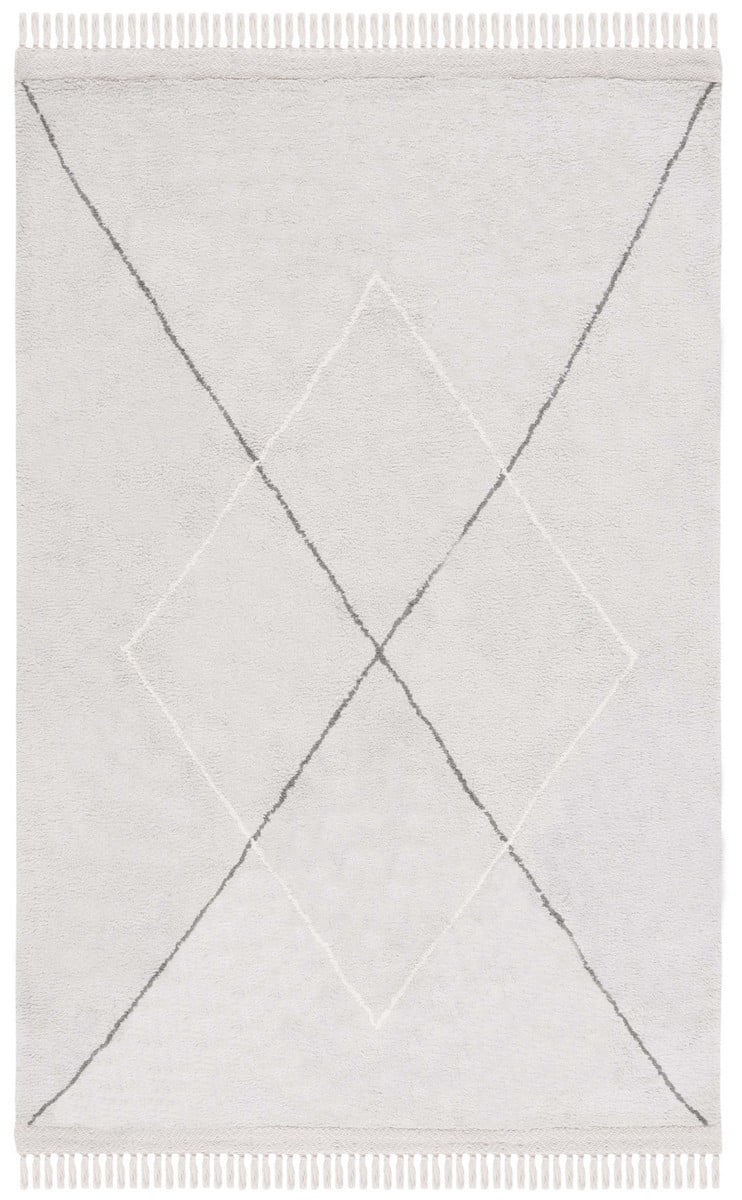 Grey and Ivory Hand-Knotted Washable Area Rug, 5' x 8'