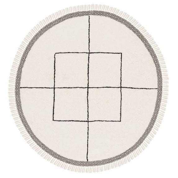 SAFAVIEH Easy Care Myrtle Cross Cotton Machine Washable Area Rug, Ivory/Black, 6' x 6' Round