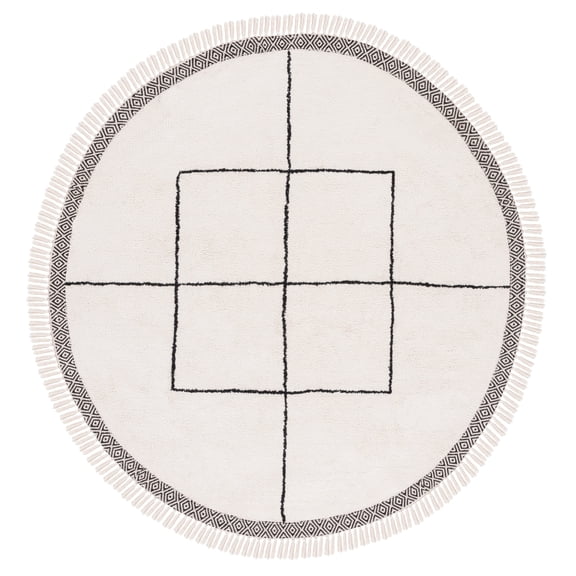 SAFAVIEH Easy Care Myrtle Cross Cotton Machine Washable Area Rug, Ivory/Black, 6' x 6' Round
