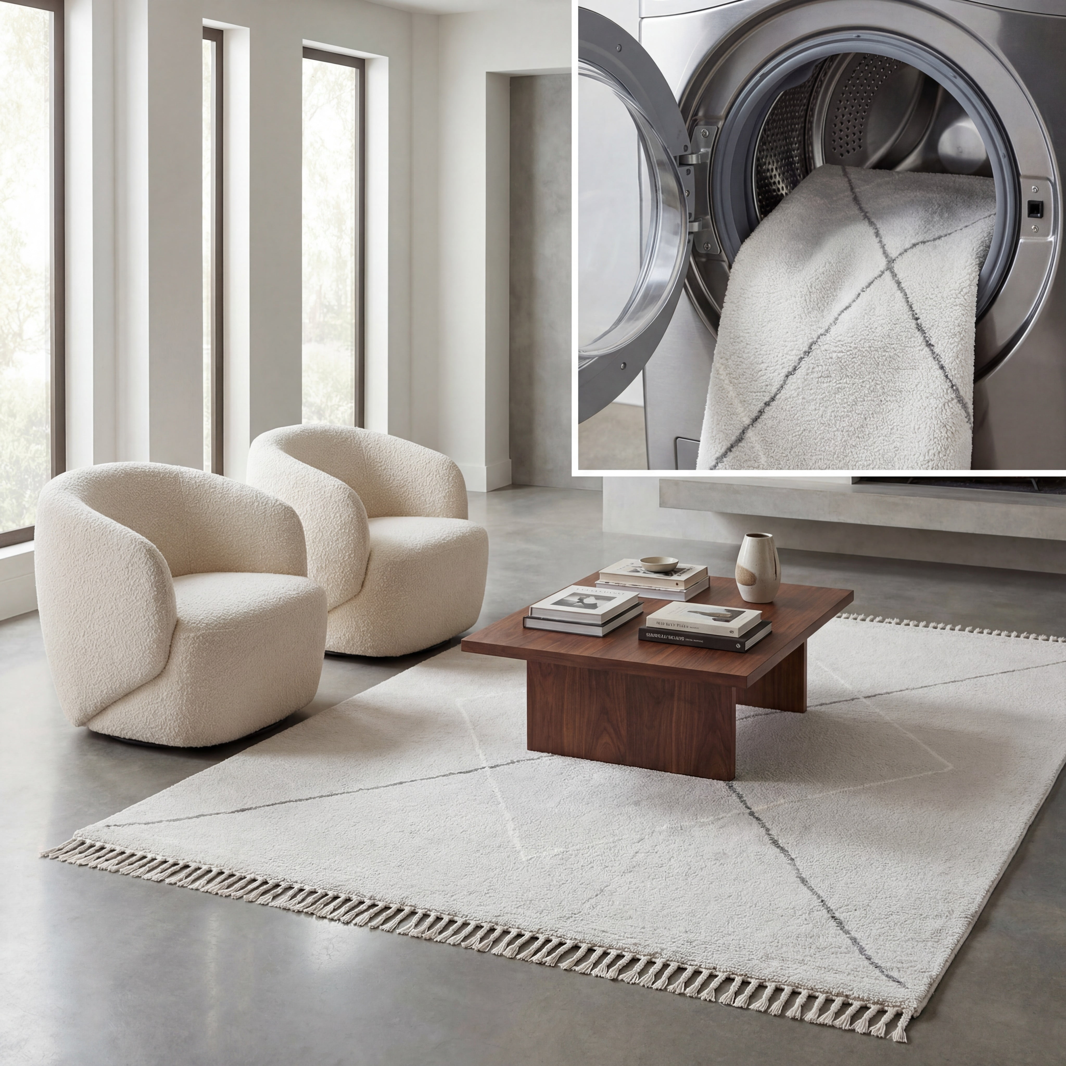 SAFAVIEH Easy Care Myrtle Cross Cotton Machine Washable Area Rug, Grey/Ivory, 8' x 10'