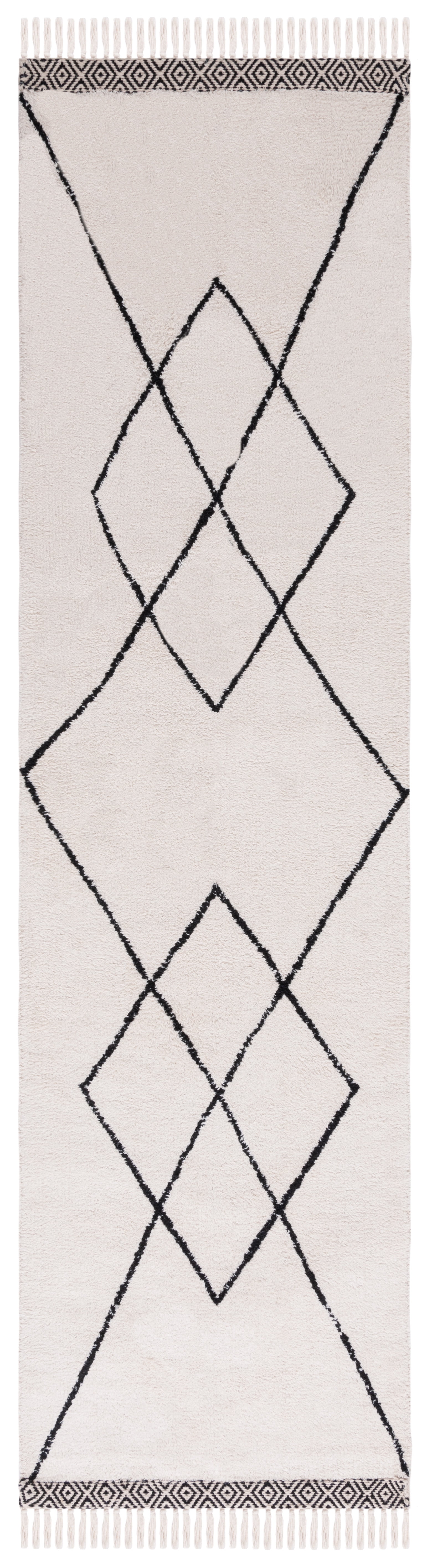 SAFAVIEH Easy Care Myrtle Cross Cotton Machine Washable Runner Rug, Ivory/Black, 2'3" x 5'