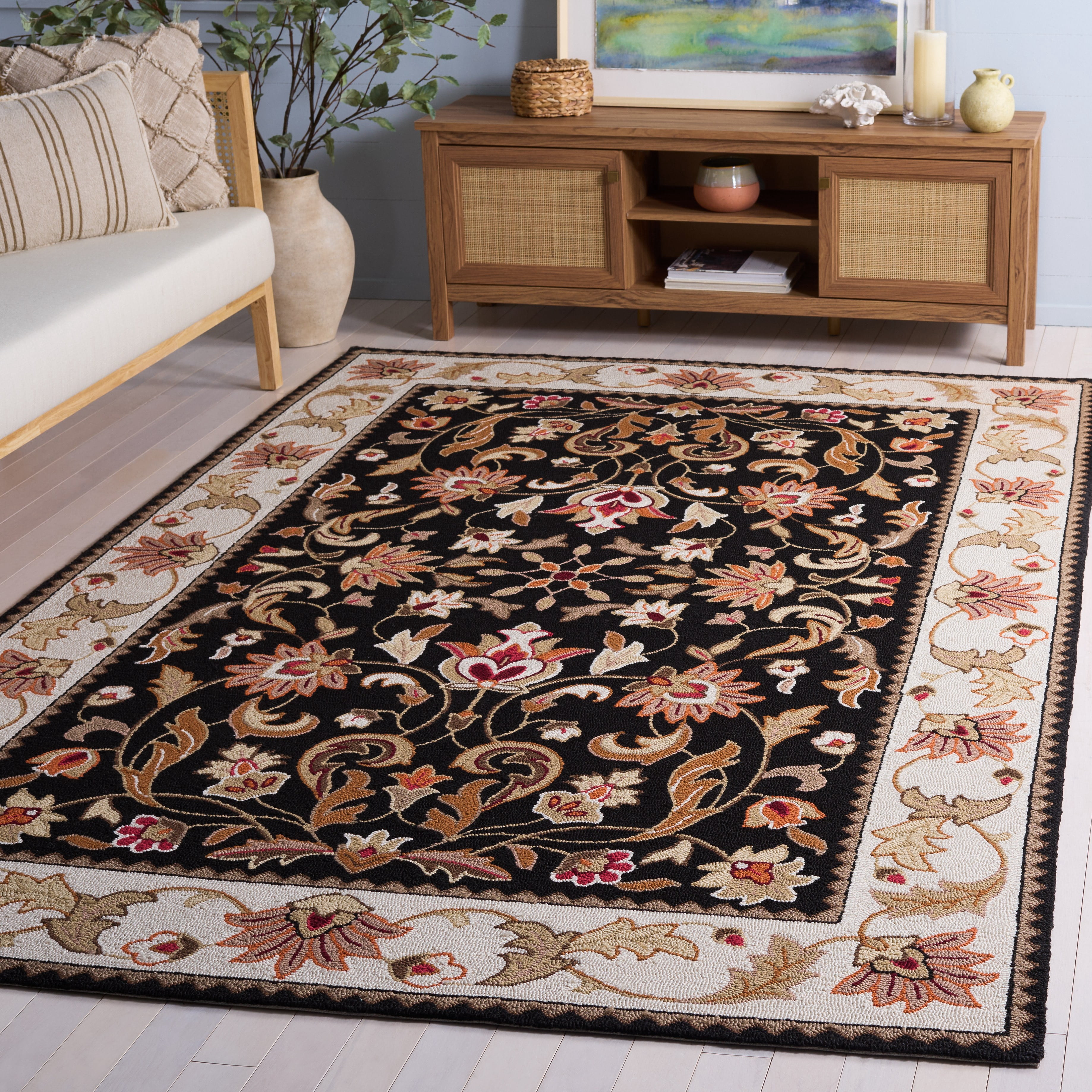 Safavieh Easy Care Myrtle Floral Area Rug, Black/Ivory, 3' x 6'