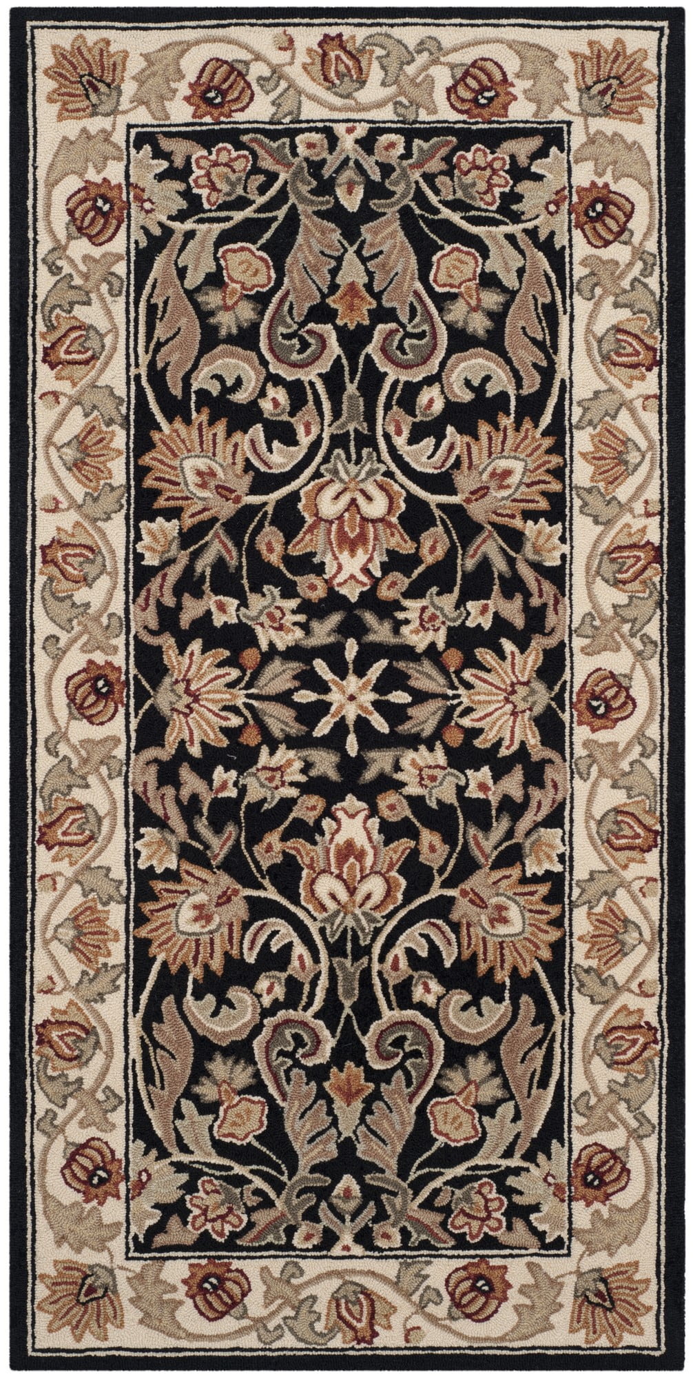 Elegant Easy-Care Black/Ivory Hand-Hooked Synthetic 3' x 6' Rug