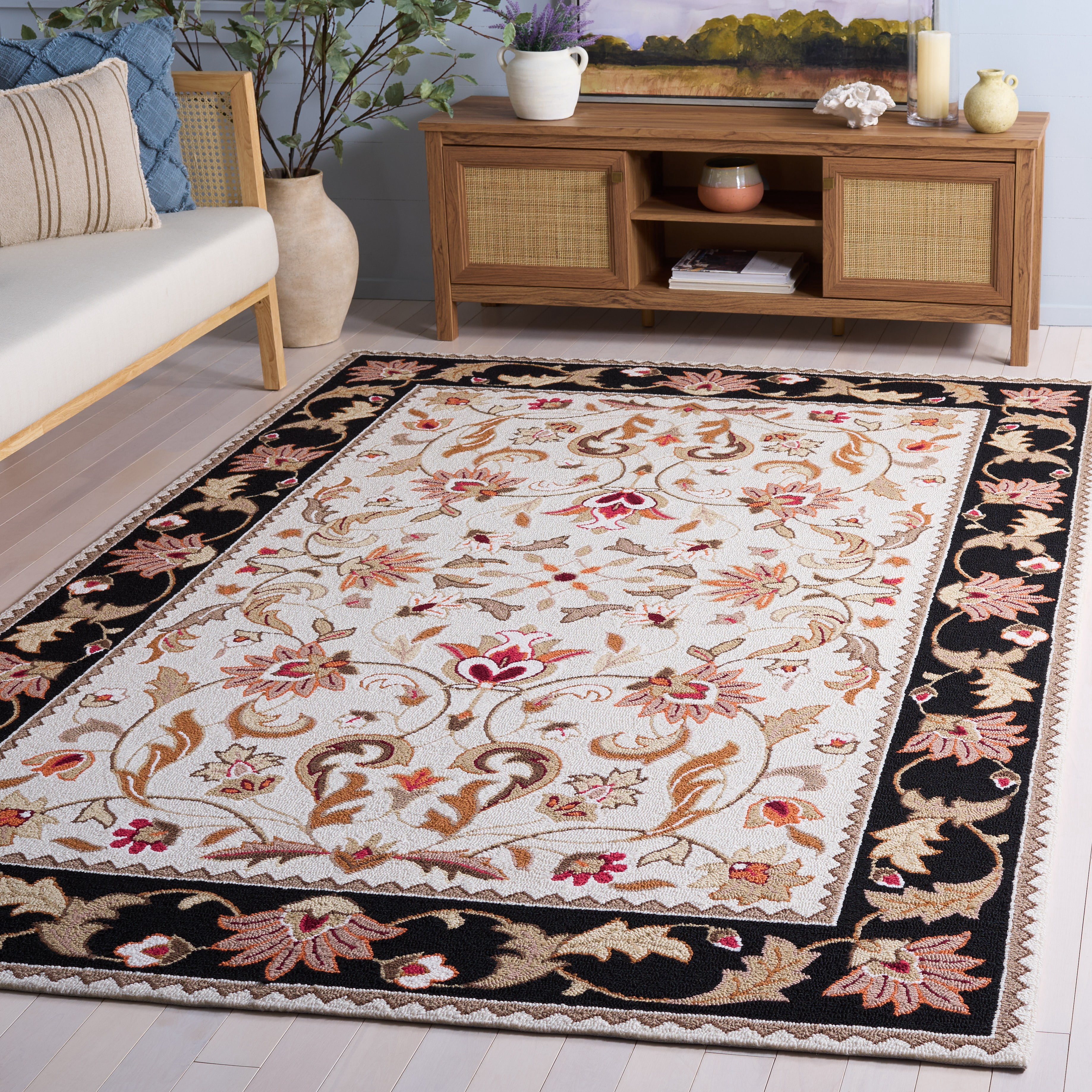 Safavieh Easy Care Myrtle Floral Area Rug, Ivory/Black, 2'6" x 4'