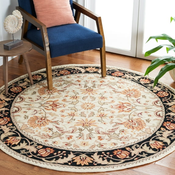 Safavieh Easy Care Myrtle Floral Area Rug, Ivory/Black, 6' x 6' Round