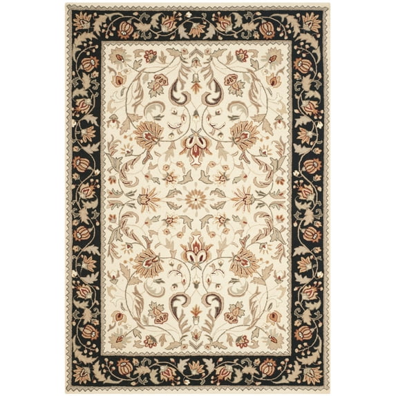 SAFAVIEH Easy Care Myrtle Floral Area Rug, Ivory/Black, 6' x 9'