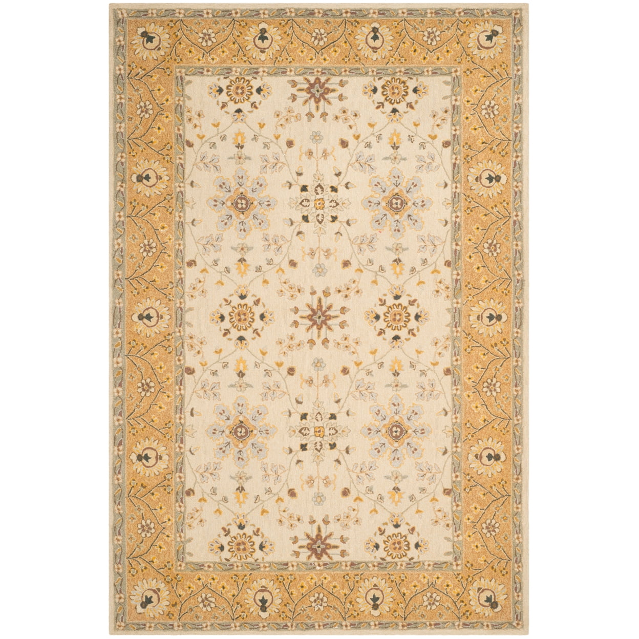 Ivory and Beige Rectangular Synthetic 6' x 9' Area Rug