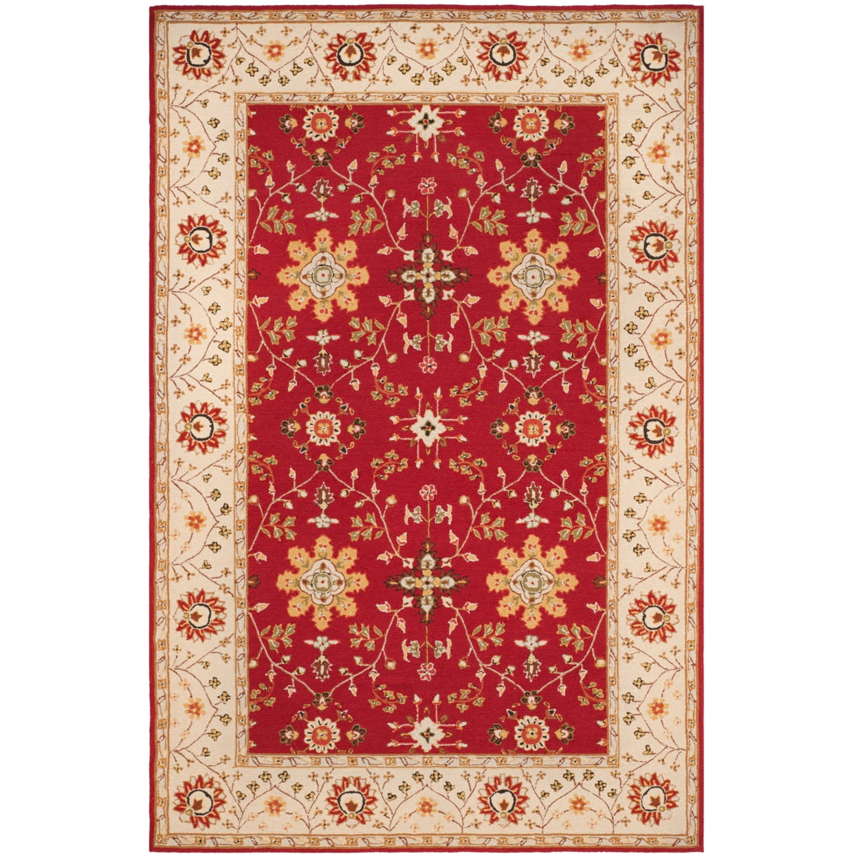 Handmade Red and Ivory Synthetic 4' x 6' Rectangular Area Rug