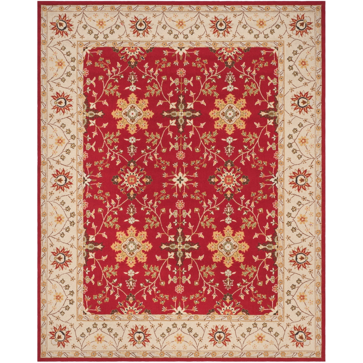 Reversible Red/Ivory Synthetic Hand-Knotted Easy Care Area Rug - 9' x 12'
