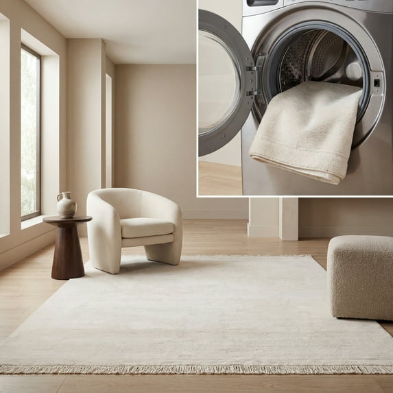 SAFAVIEH Easy Care Rosaline Distressed Area Rug, Ivory, 4' x 6'