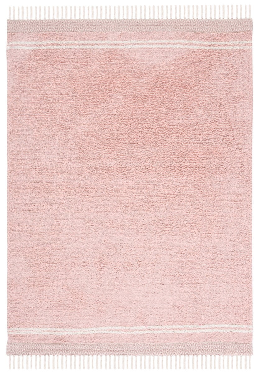 Pink and Ivory Hand-Knotted Washable Area Rug, 3' x 5'