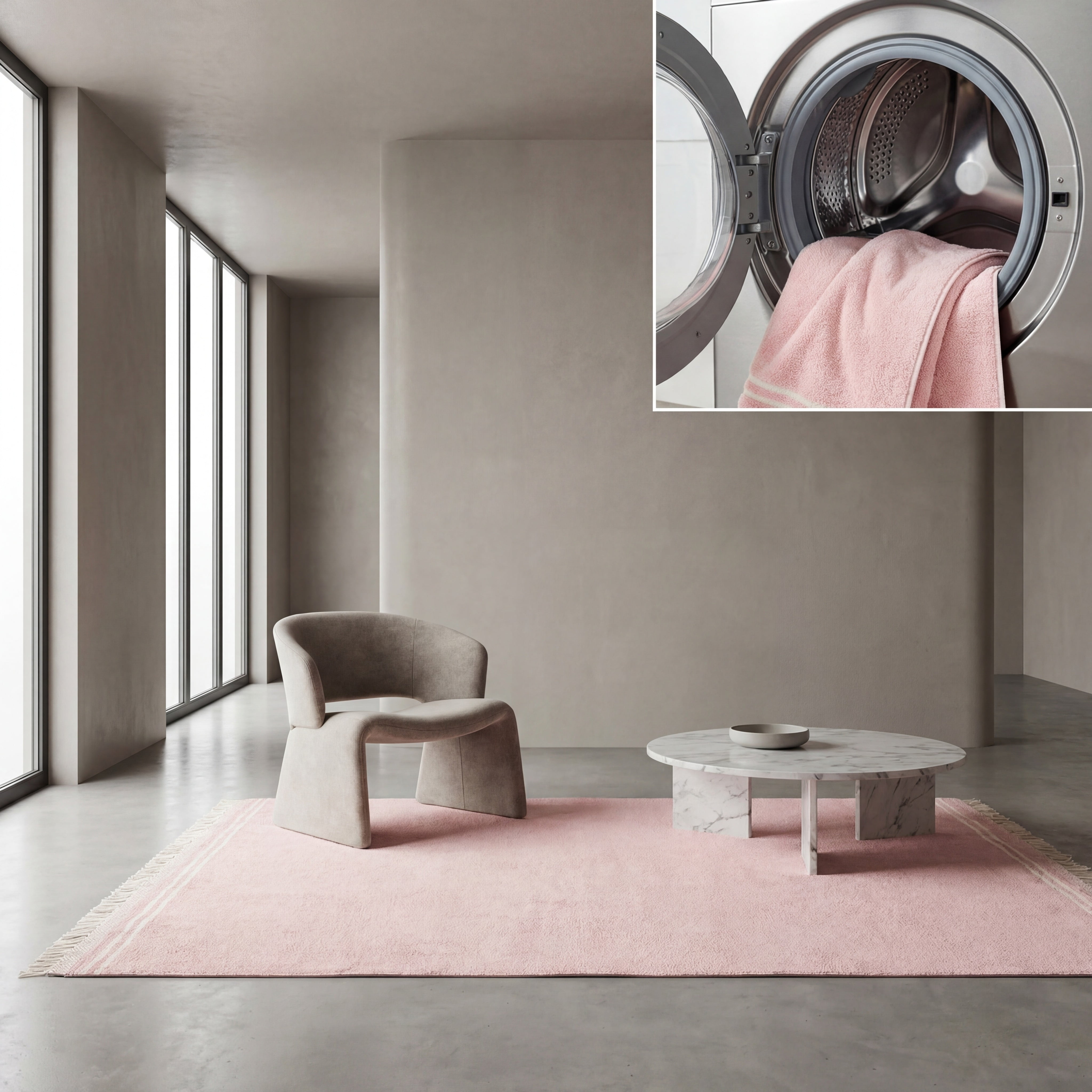 SAFAVIEH Easy Care Tahnee Solid Cotton Machine Washable Area Rug, Pink/Ivory, 8' x 8' Square