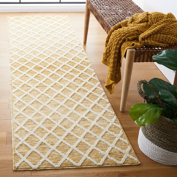 Safavieh Easy Care Thaddeus Cross Polyester Machine Washable Runner Rug, Gold/Ivory, 2'3" x 10'