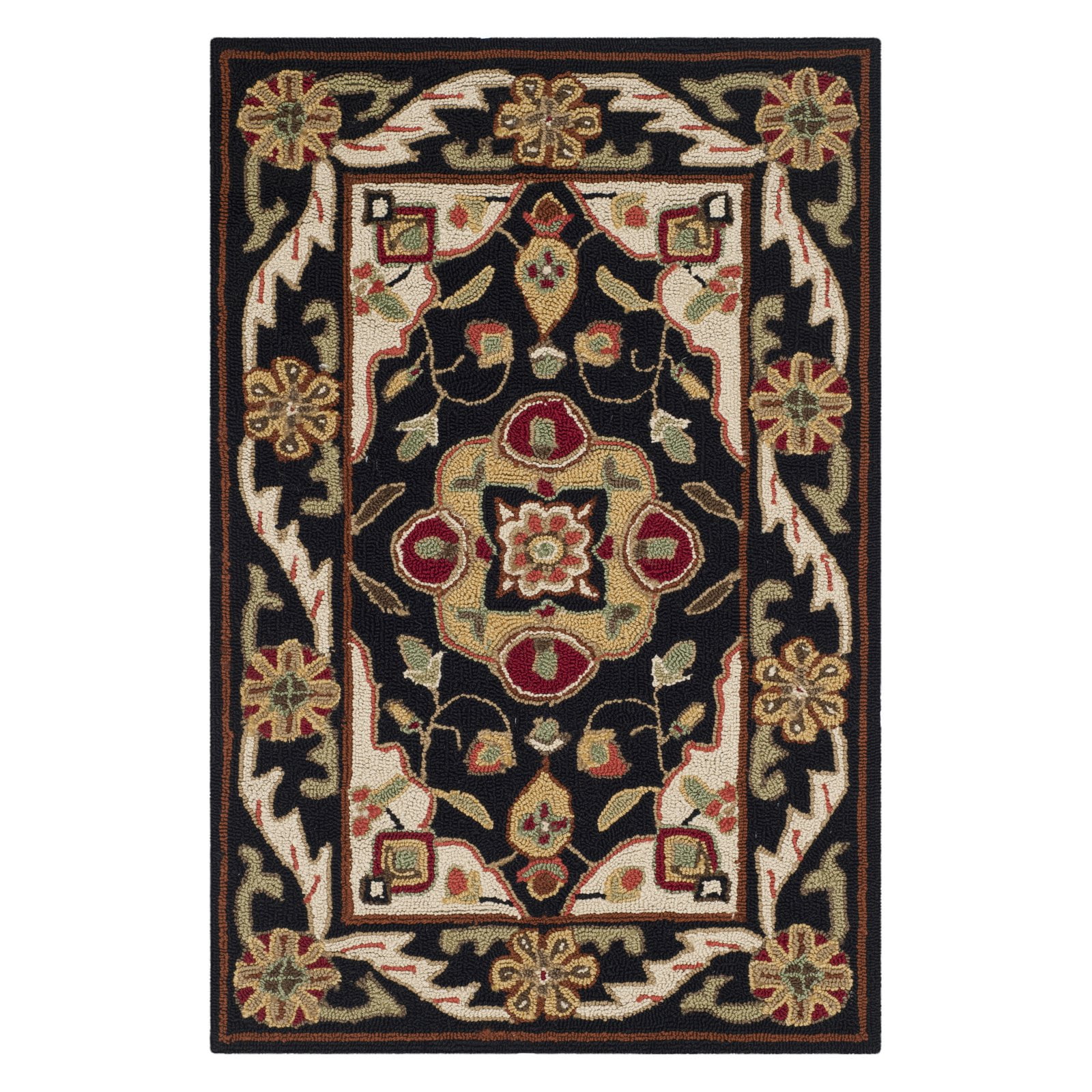 SAFAVIEH Easy Care Todor Medallion Area Rug, Black/Cream, 4' x 6