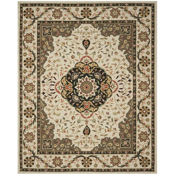 SAFAVIEH Easy Care Todor Medallion Area Rug, Cream/Olive, 8' x 8' Round