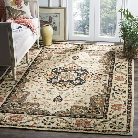 SAFAVIEH Easy Care Todor Medallion Area Rug, Cream/Olive, 9' x 12'