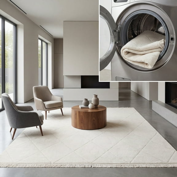 SAFAVIEH Easy Care Travis Diamond Area Rug, Ivory, 6' x 6' Square