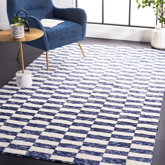Safavieh Easy Care Tunisia Checkered Polyester Machine Washable Area Rug, Navy/Ivory, 2'3" x 4'