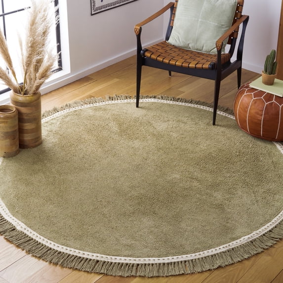 Safavieh Easy Care Willard Solid Cotton Machine Washable Area Rug, Green/Ivory, 5' x 5' Round