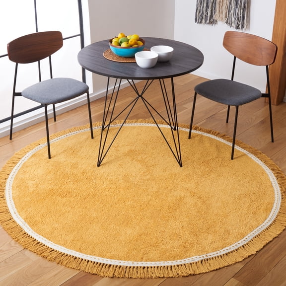 Safavieh Easy Care Willard Solid Cotton Machine Washable Area Rug, Yellow/Ivory, 5' x 5' Round