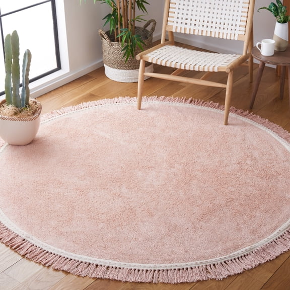 Safavieh Easy Care Willard Solid Cotton Machine Washable Area Rug, Pink/Ivory, 7' x 7' Round
