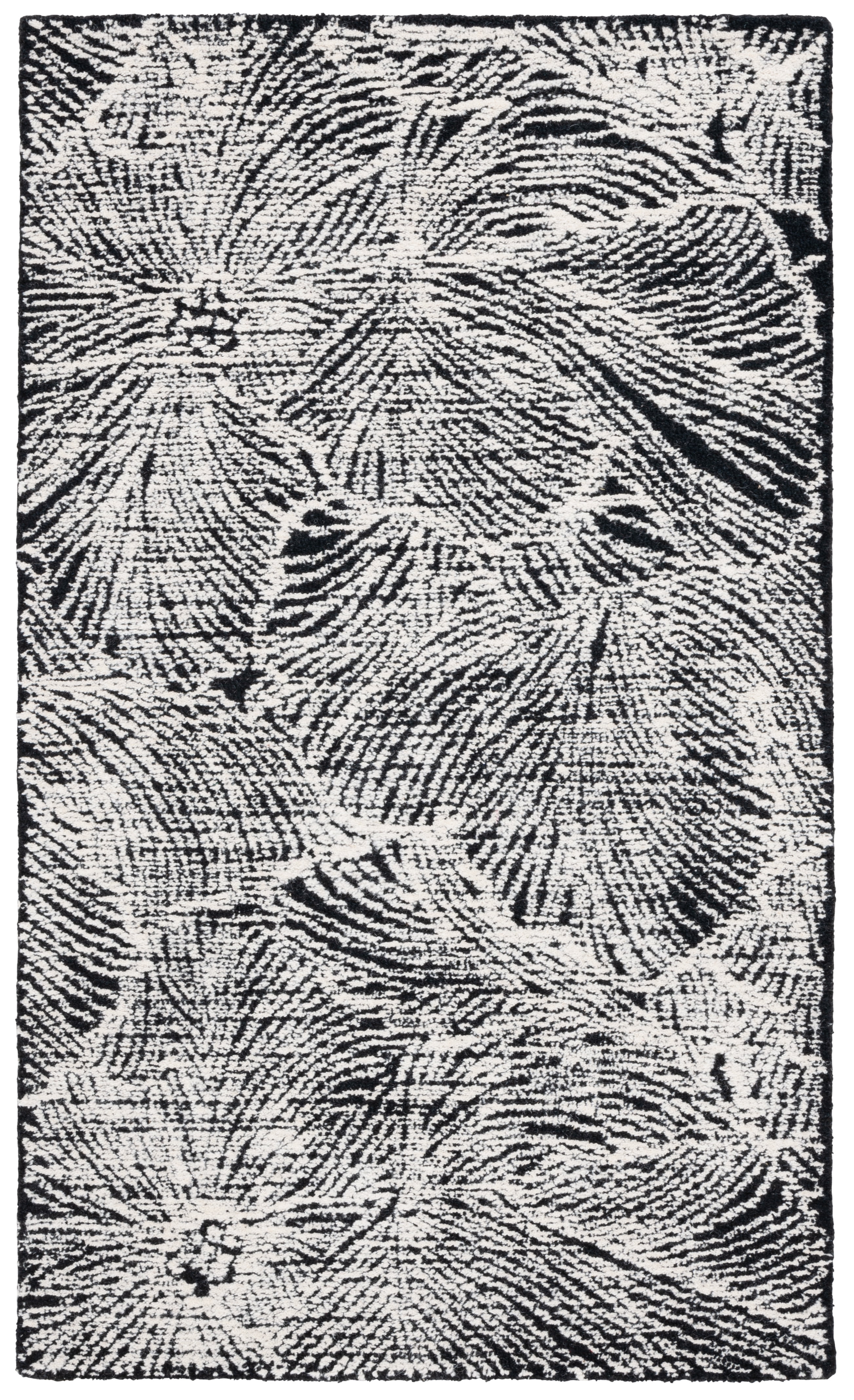 Black and Ivory Floral Wool Hand-Tufted Area Rug 3' x 5'