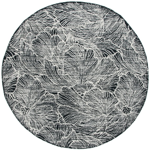 SAFAVIEH Ebony Aaliyah Floral Area Rug, Black/Ivory, 6' x 6' Round