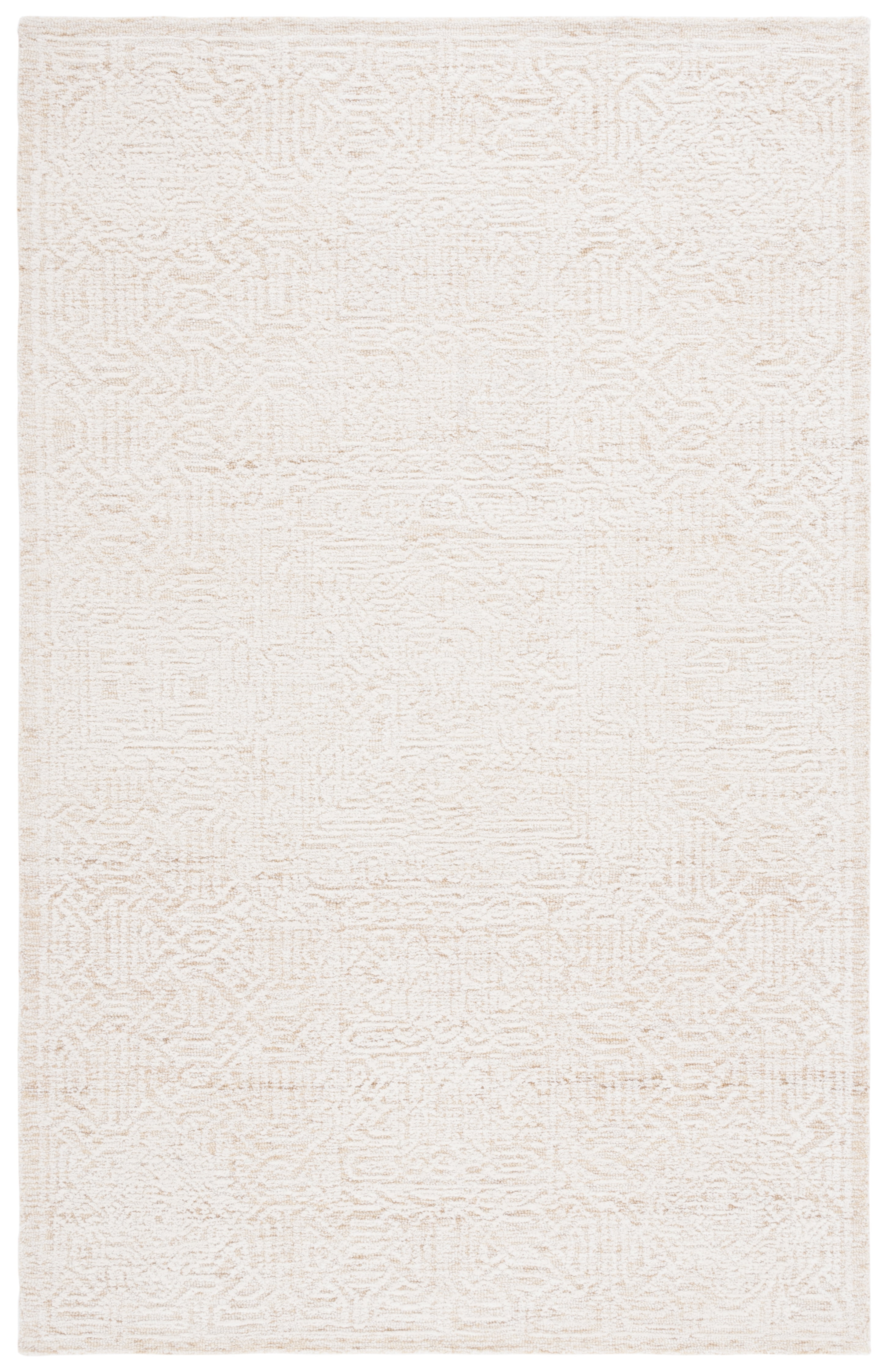 Ivory Wool Rectangular Tufted Handmade Area Rug, 5' x 8'