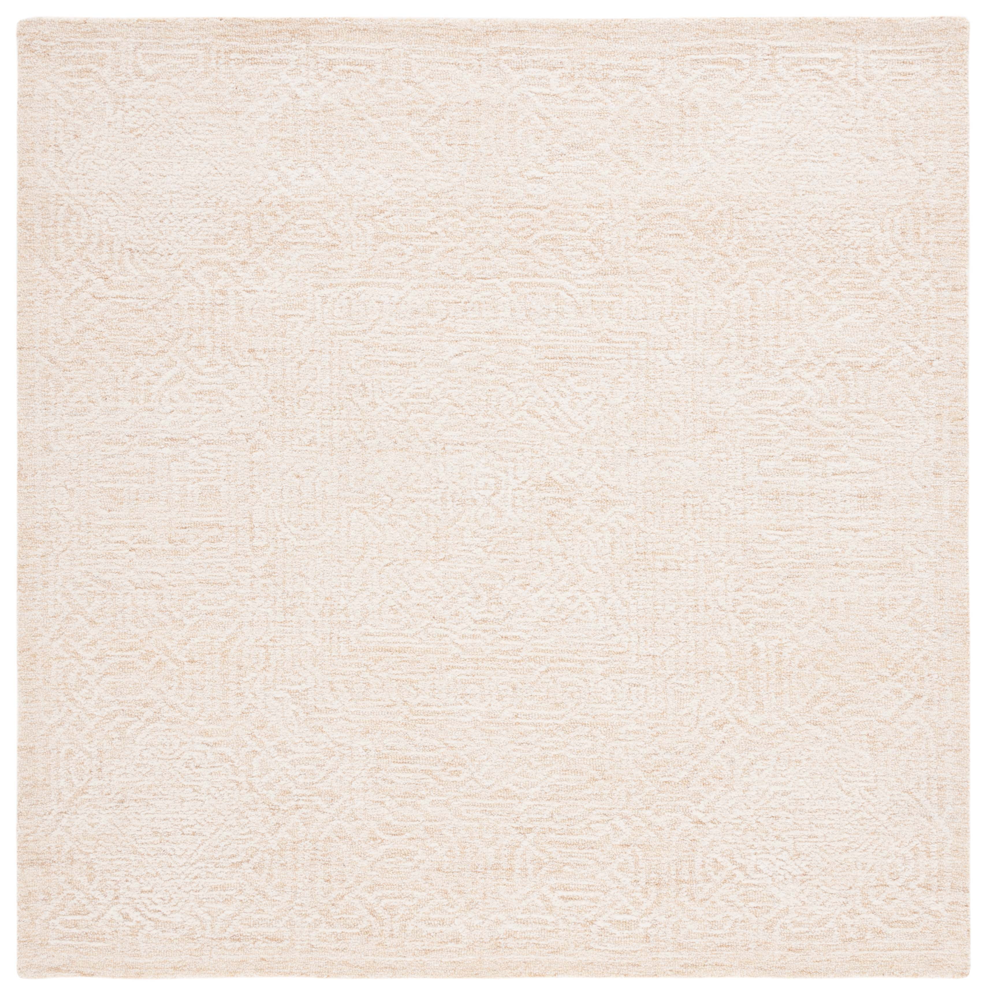 Ivory Tufted Handmade Wool Square Area Rug, 6' x 6'
