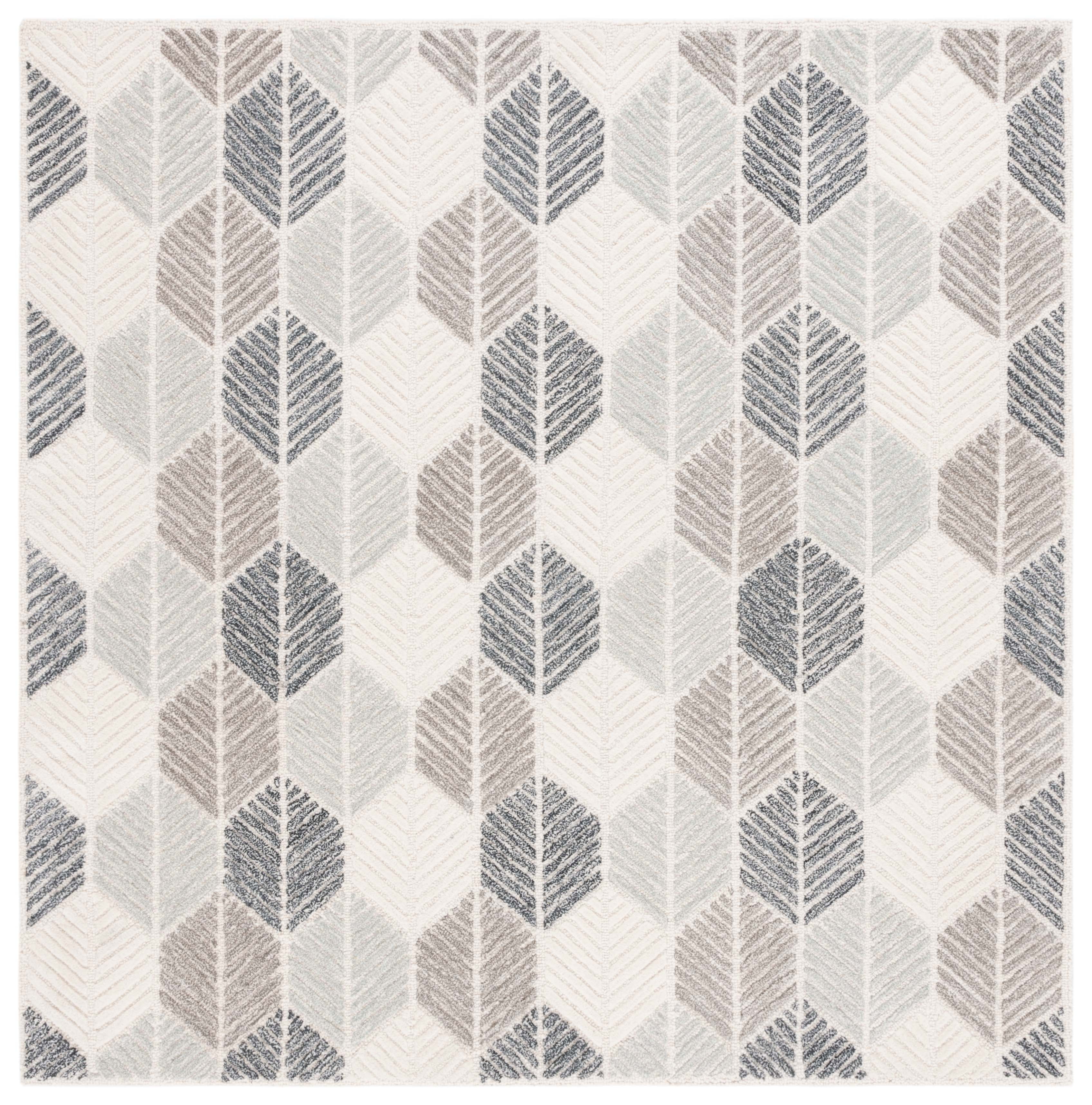 Gray Handmade Tufted Square Wool and Viscose Area Rug, 6' x 6'