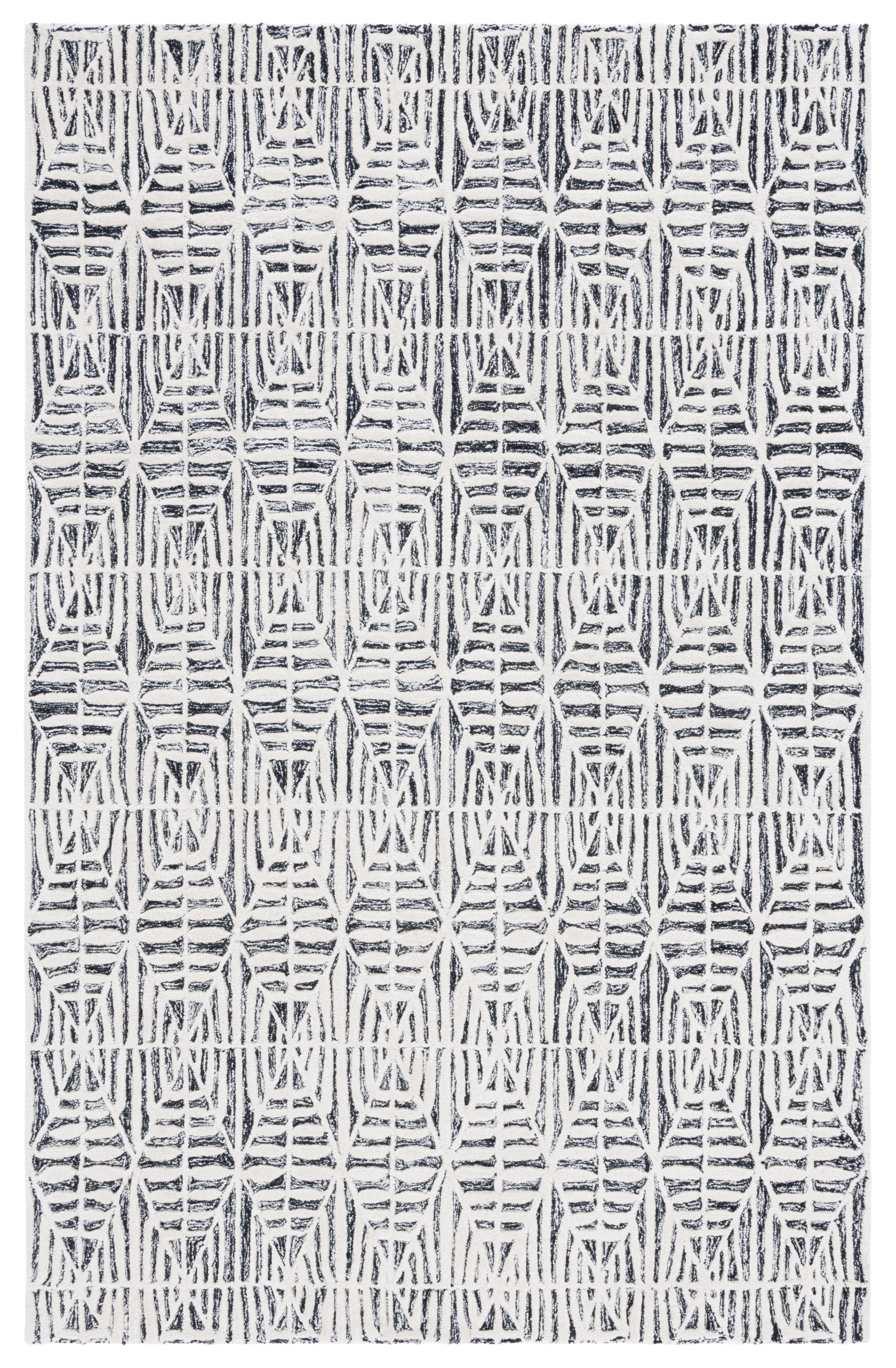 Black and Ivory Tufted Wool 8' x 10' Area Rug