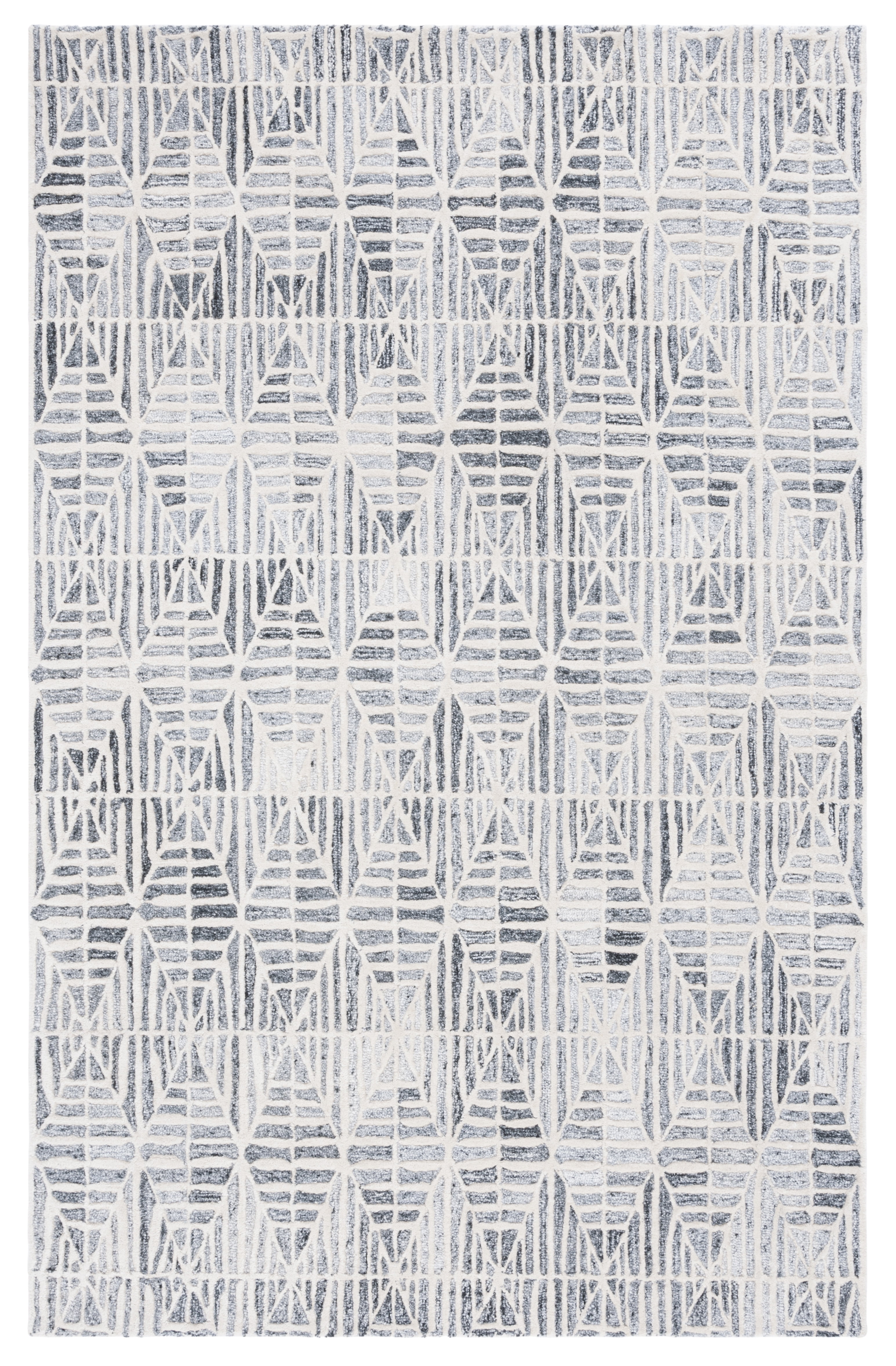Ivory and Grey Hand Tufted Wool and Viscose Area Rug