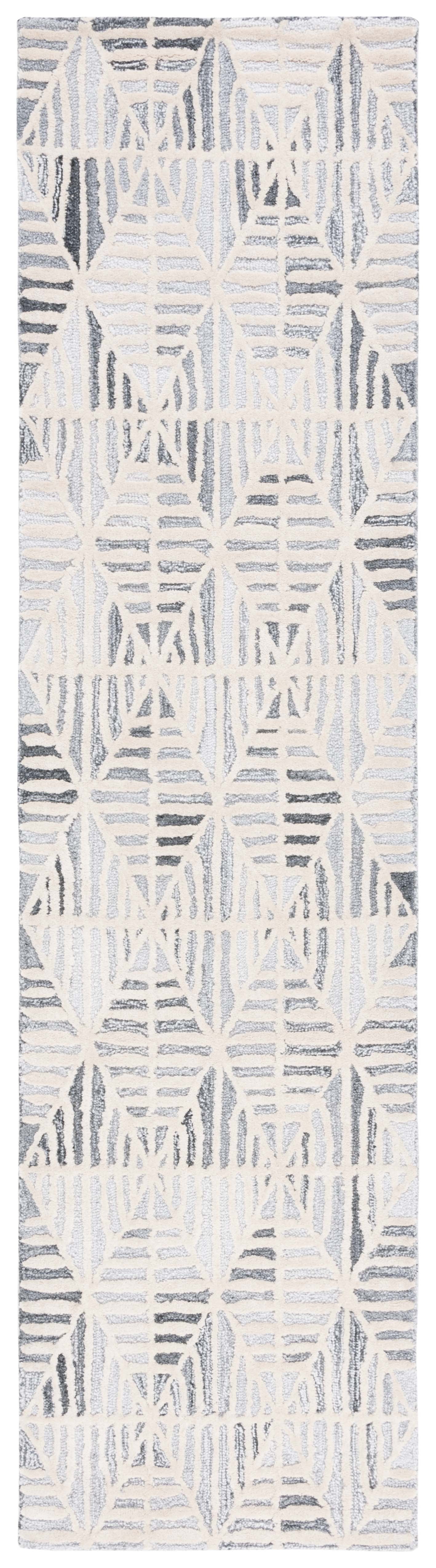 Ivory and Gray Wool Tufted Runner Rug, 2'3" x 9'