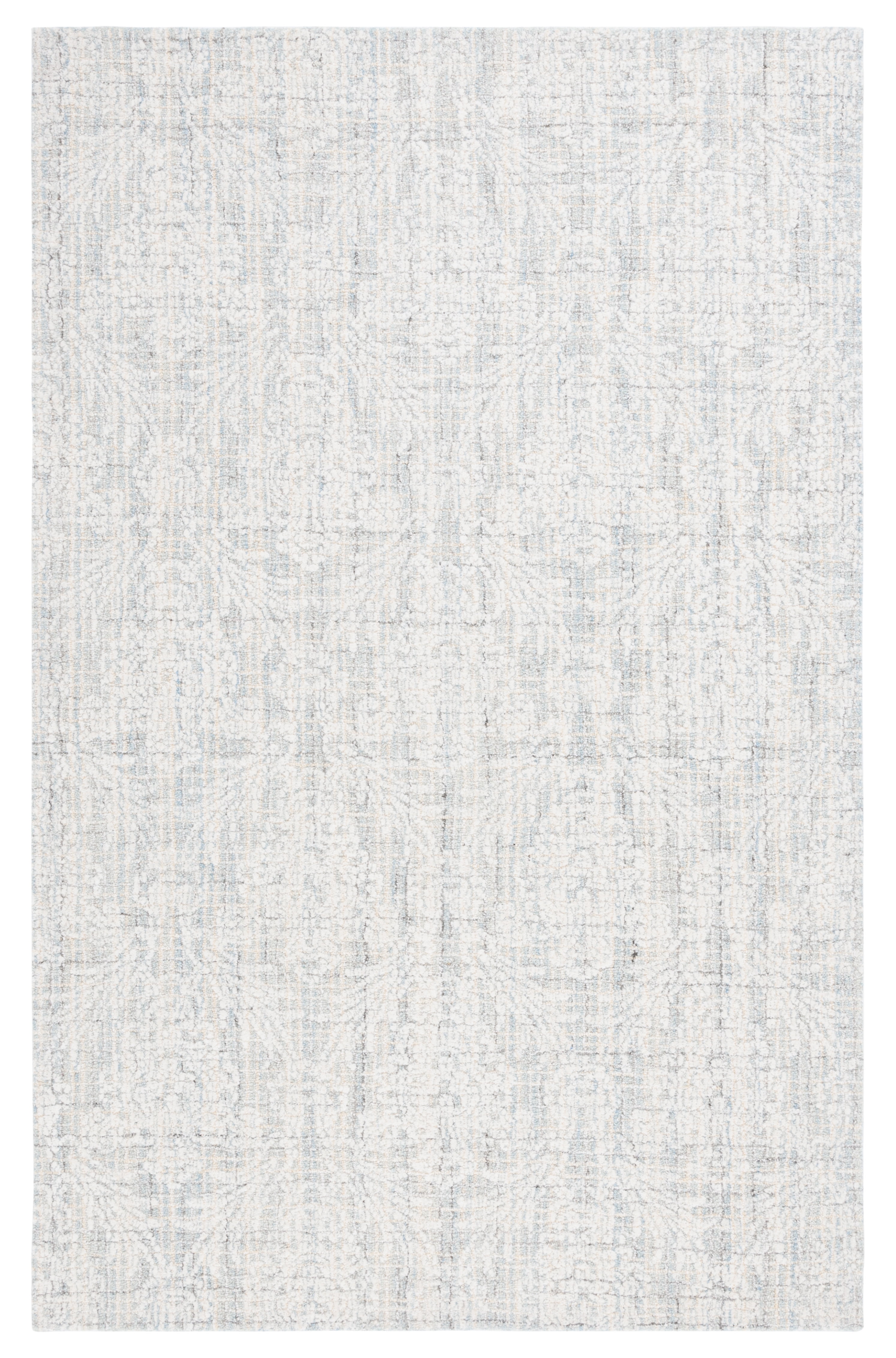Ivory and Light Blue Tufted Wool 4' x 6' Area Rug