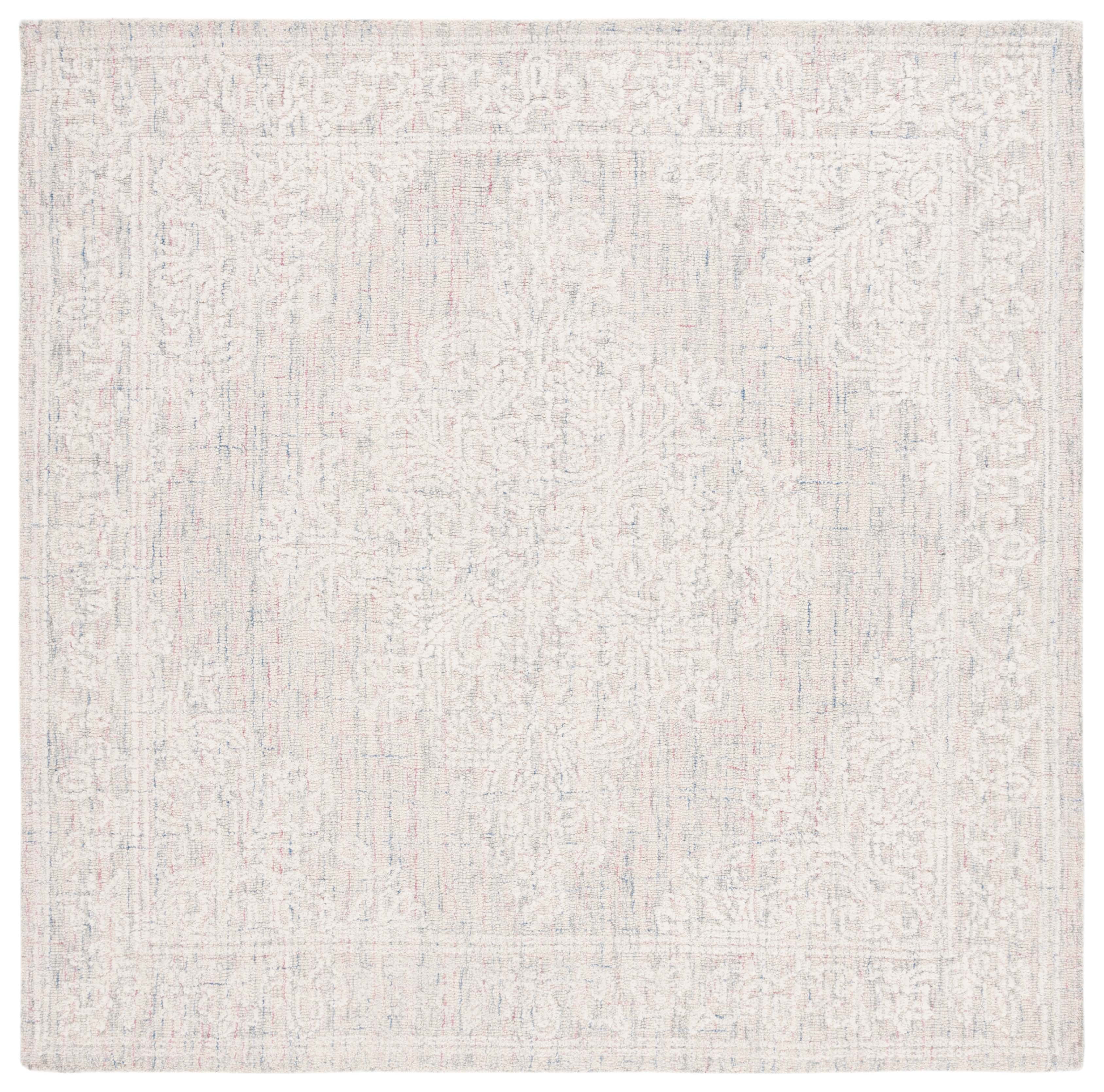 SAFAVIEH Ebony Ace Bordered Area Rug, Light Grey/Ivory, 6' x 6' Square