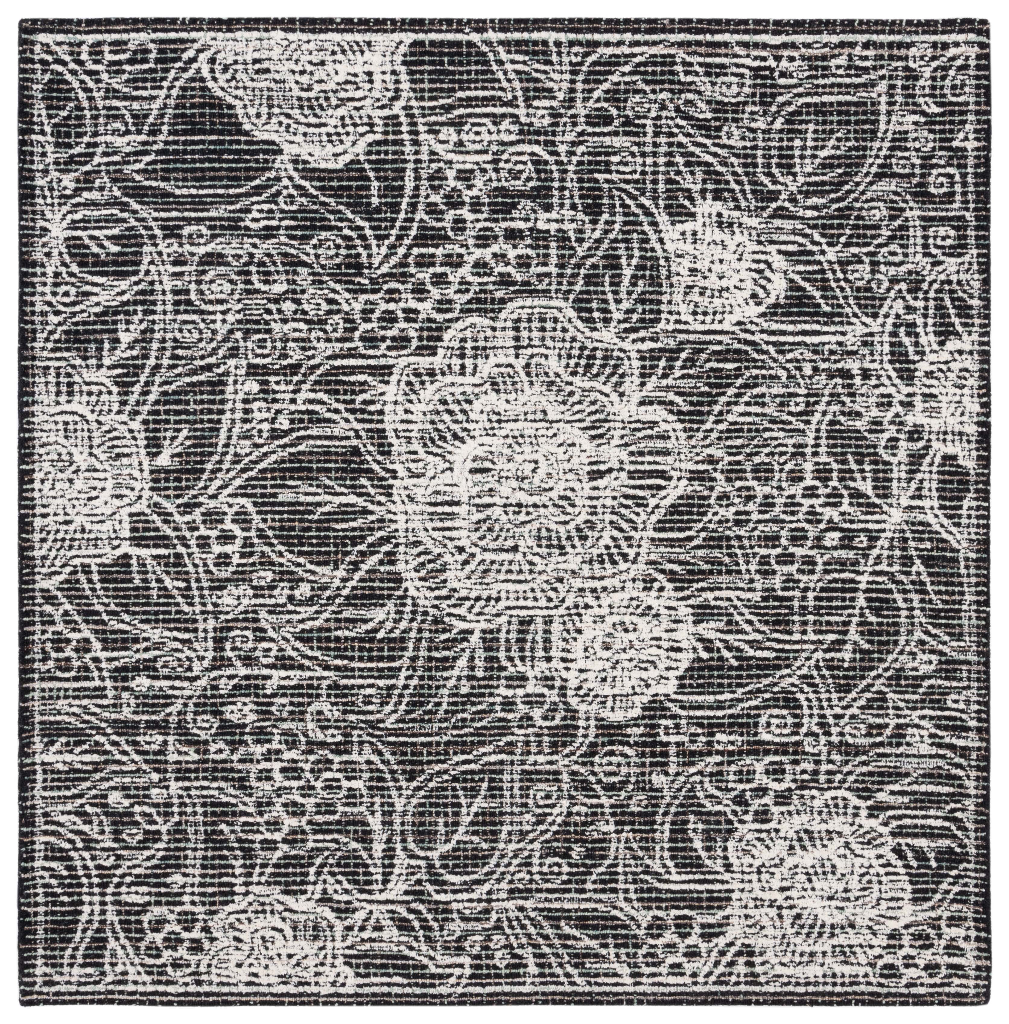 Ebony 6' x 6' Black and Ivory Hand Tufted Wool Area Rug
