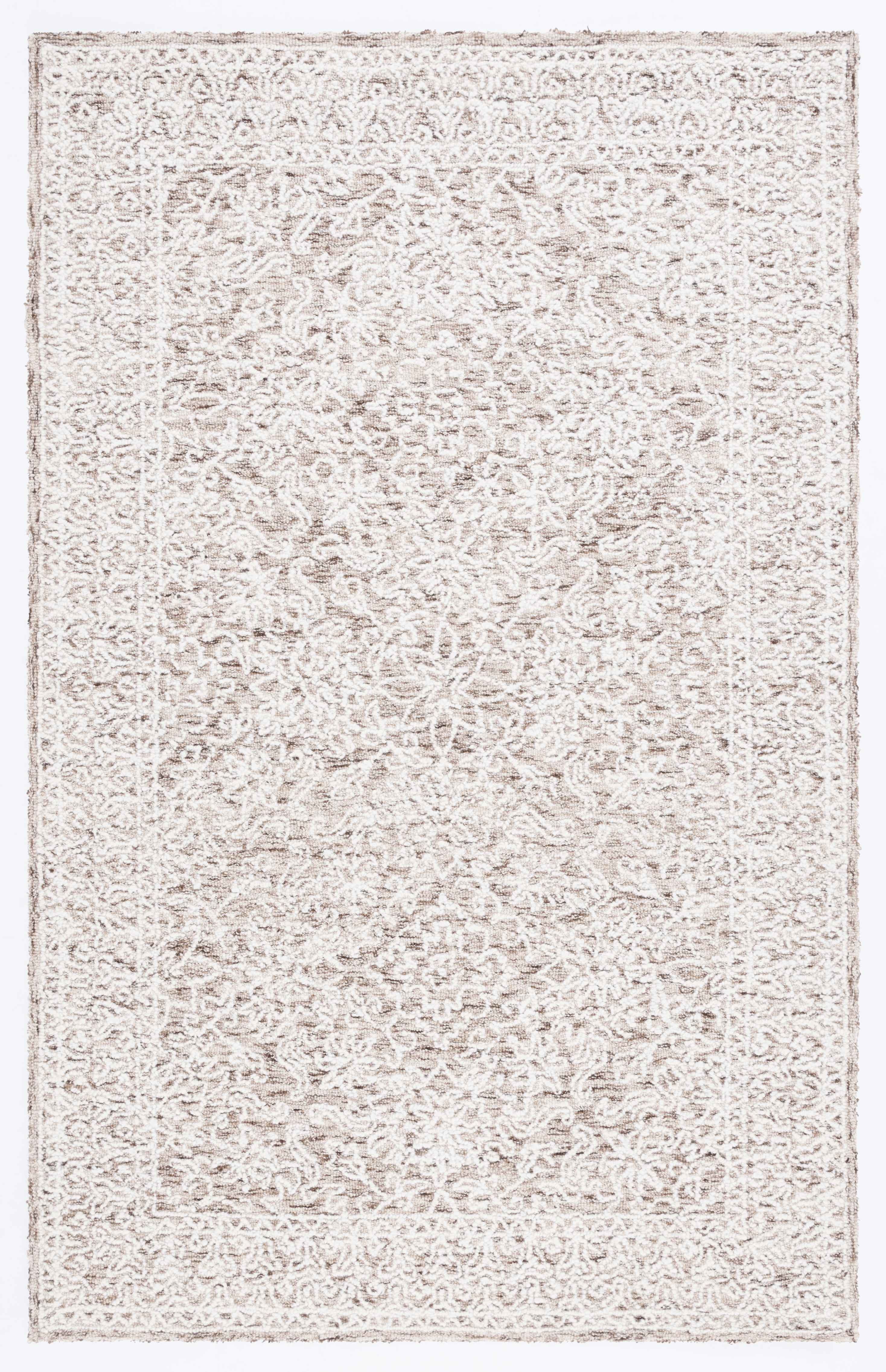 Ivory and Brown Tufted Wool 4' x 6' Handmade Rug