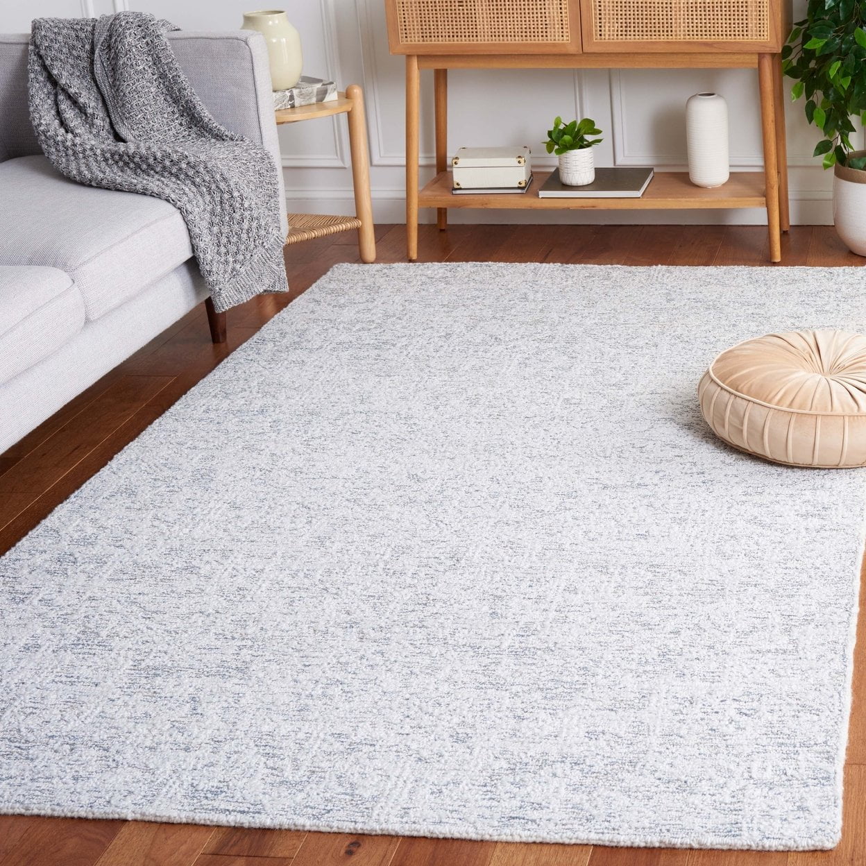 Ivory and Grey Tufted Wool Runner Rug, 9 ft.