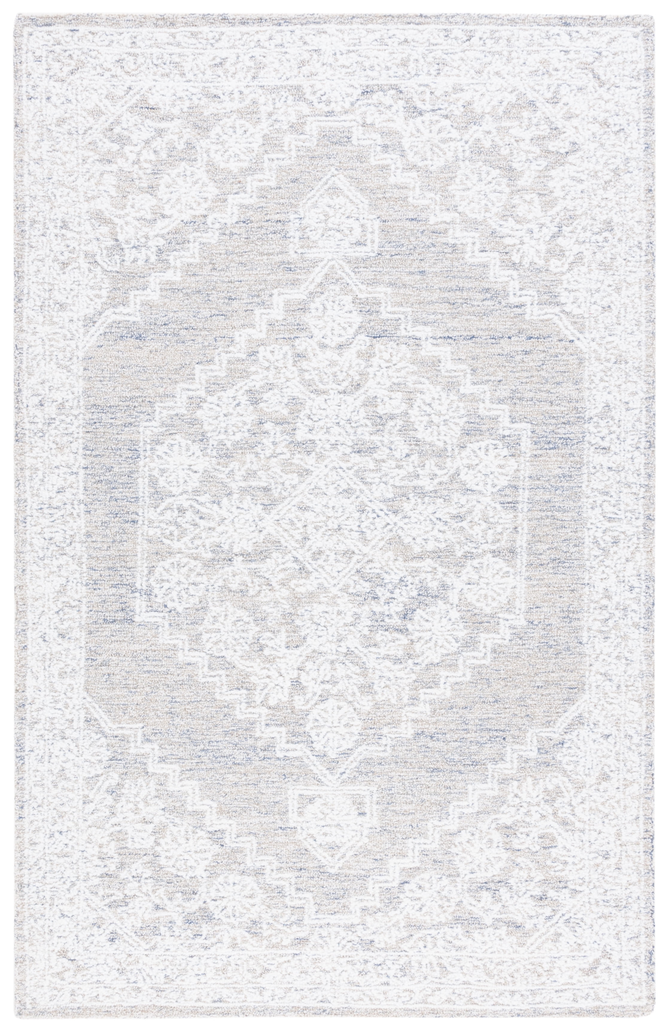 Ivory Hand Tufted Wool and Cotton Area Rug, 5' x 8'