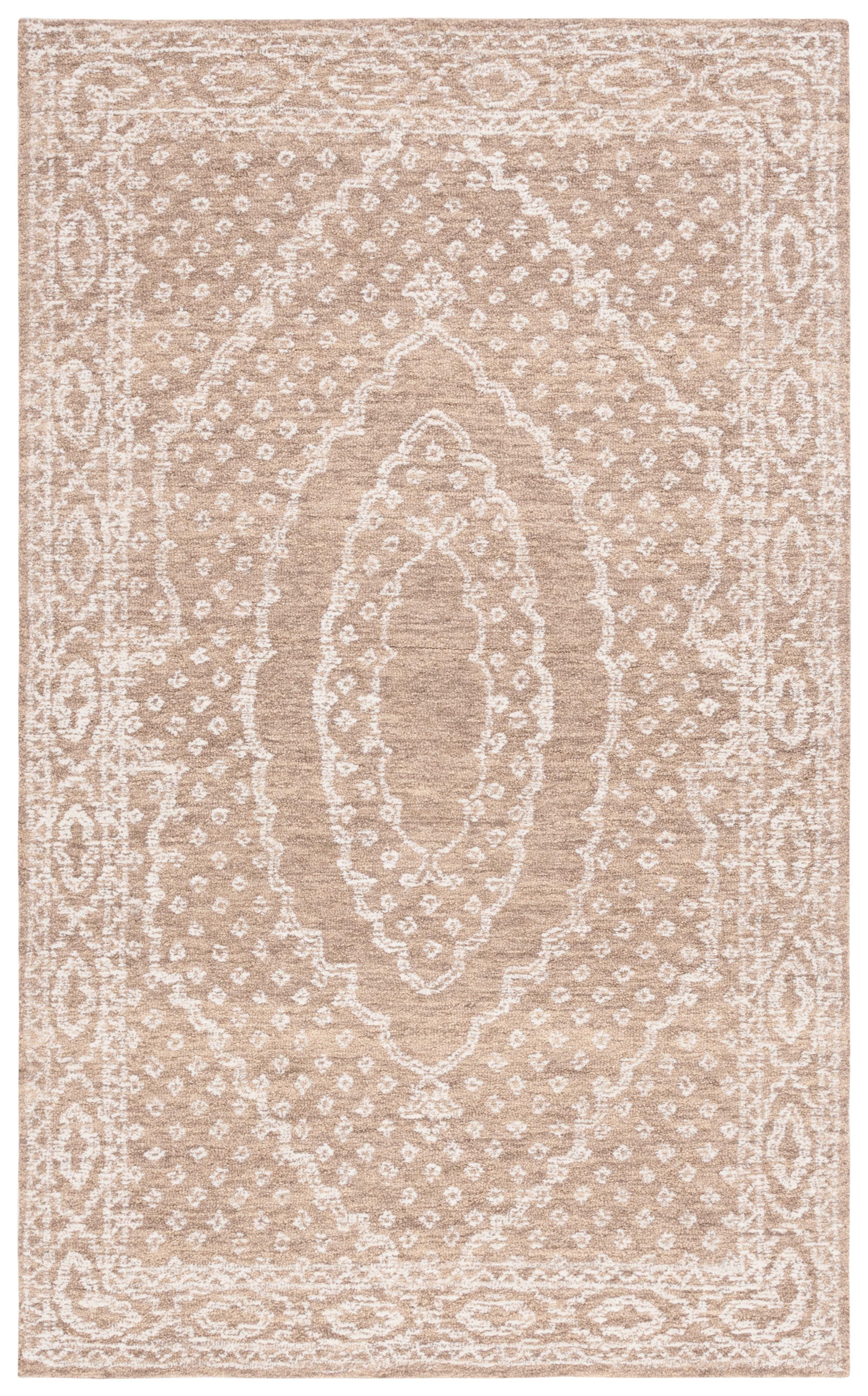 Ivory and Brown Handmade Wool Tufted 4' x 6' Area Rug