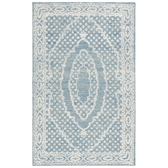 SAFAVIEH Ebony Aiden Bordered Area Rug, Ivory/Navy, 3' x 5'