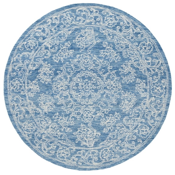 SAFAVIEH Ebony Ailbhe Medallion Area Rug, Ivory/Blue, 3' x 3' Round