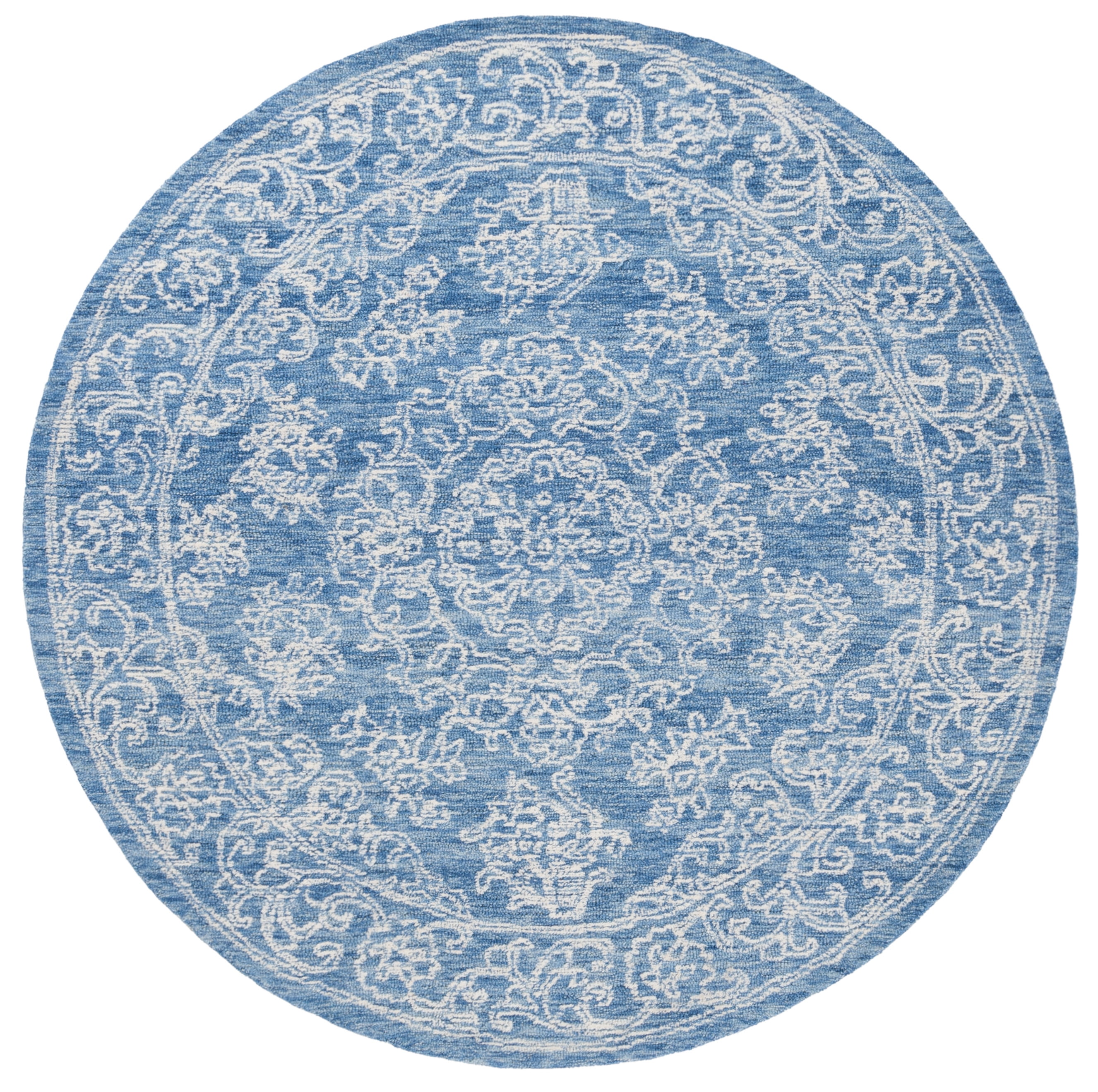 SAFAVIEH Ebony Ailbhe Medallion Area Rug, Ivory/Blue, 6' x 6' Round
