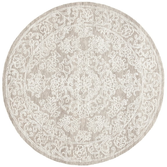SAFAVIEH Ebony Ailbhe Medallion Area Rug, Ivory/Dark Grey, 6' x 6' Round