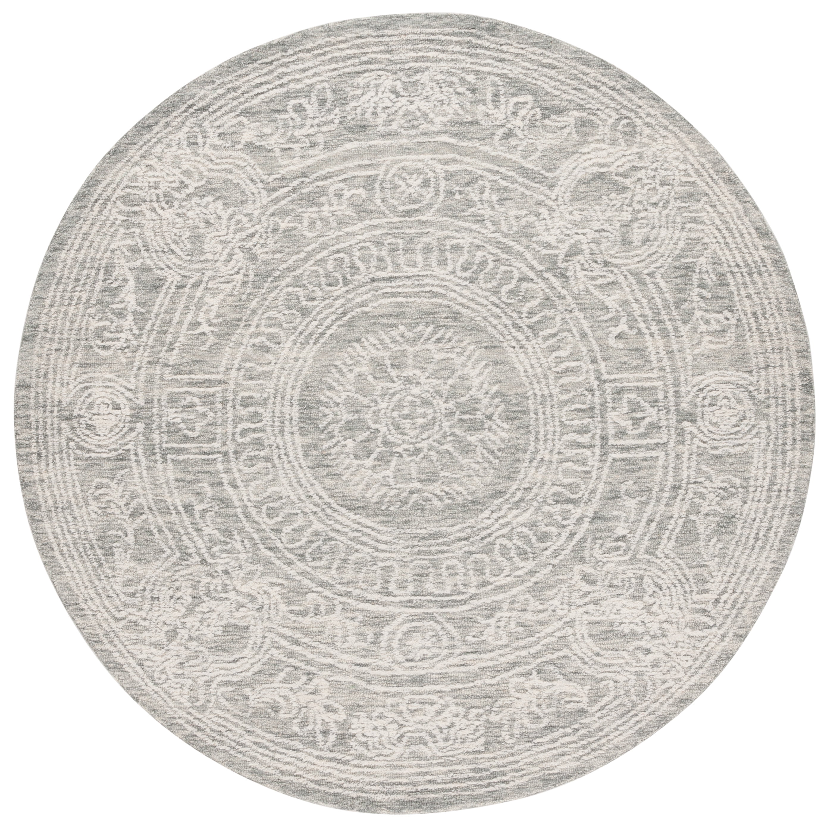 SAFAVIEH Ebony Aindreas Medallion Area Rug, Ivory/Grey, 6' x 6' Round