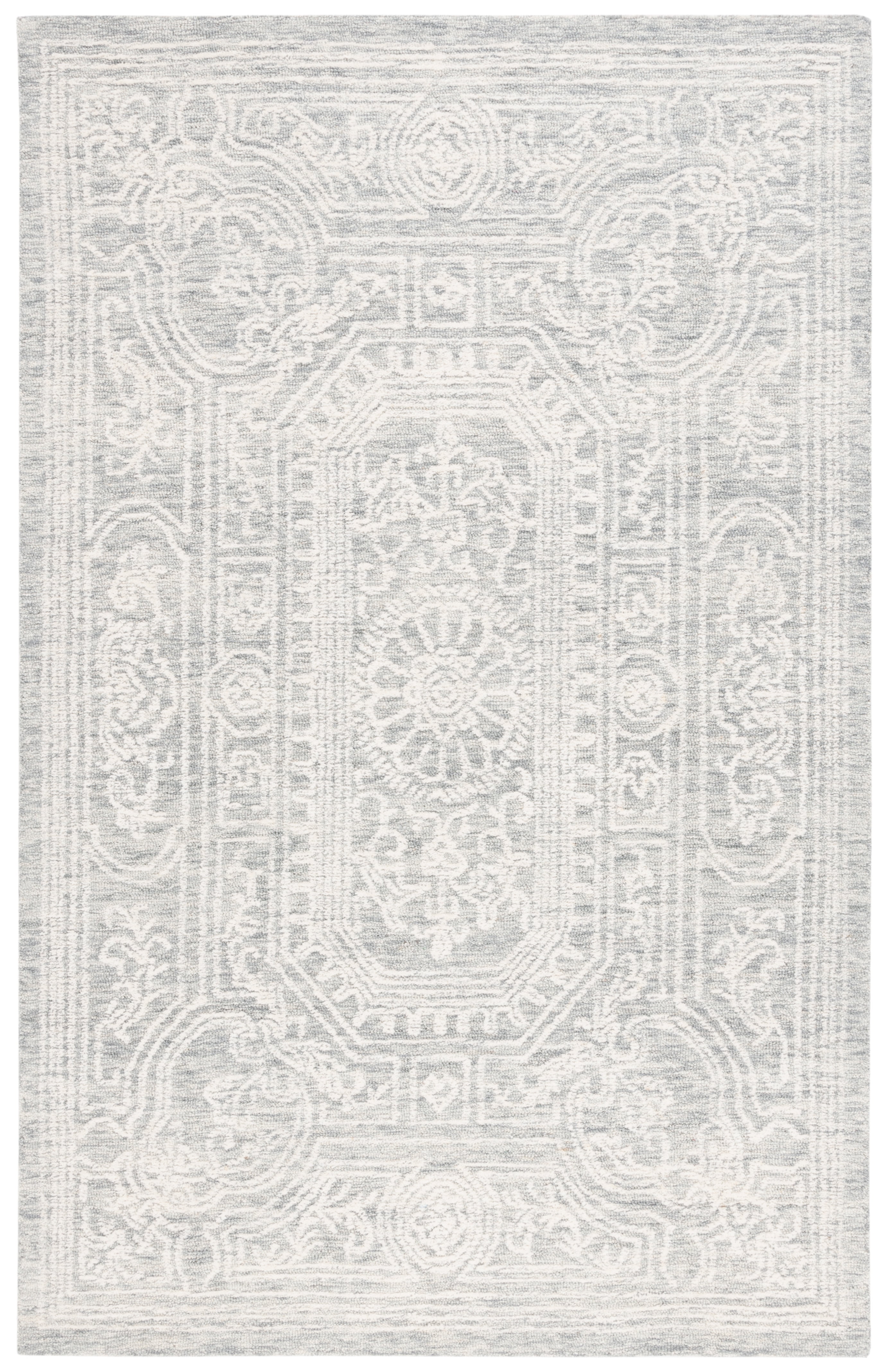 Ivory and Grey Hand Tufted Wool 4' x 6' Area Rug
