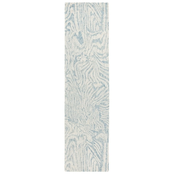 SAFAVIEH Ebony Alannis Abstract Runner Rug, Ivory/Light Blue, 2'3" x 9'