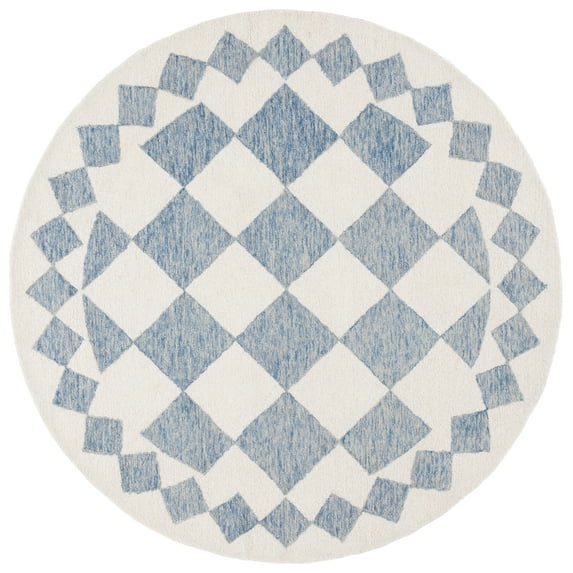 SAFAVIEH Ebony Alastar Checkered Area Rug, Blue/Ivory, 6' x 6' Round