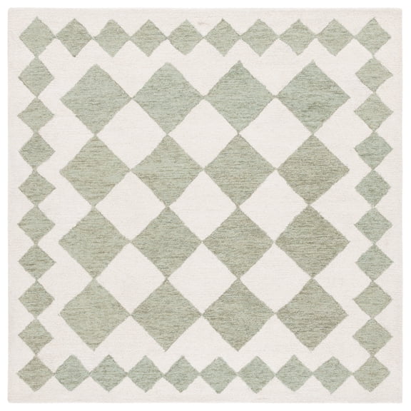 SAFAVIEH Ebony Alastar Checkered Area Rug, Green/Ivory, 6' x 6' Square